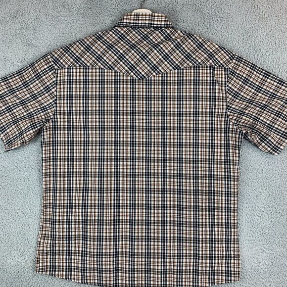Rustler Wrangler Shirt Mens Large Tan Black Plaid Western Cowboy Pearl Snap Farm - Picture 7 of 12
